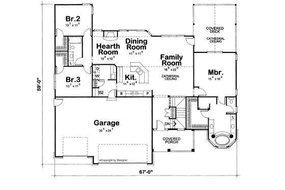 Floor Plan - Main Floor for European House Plan #20-1817 - 3 bed, 2 bath