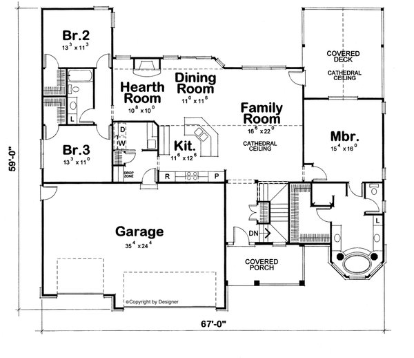 Home Plan - Floor Plan - Main Floor for European House Plan #20-1817 - 3 bed, 2 bath