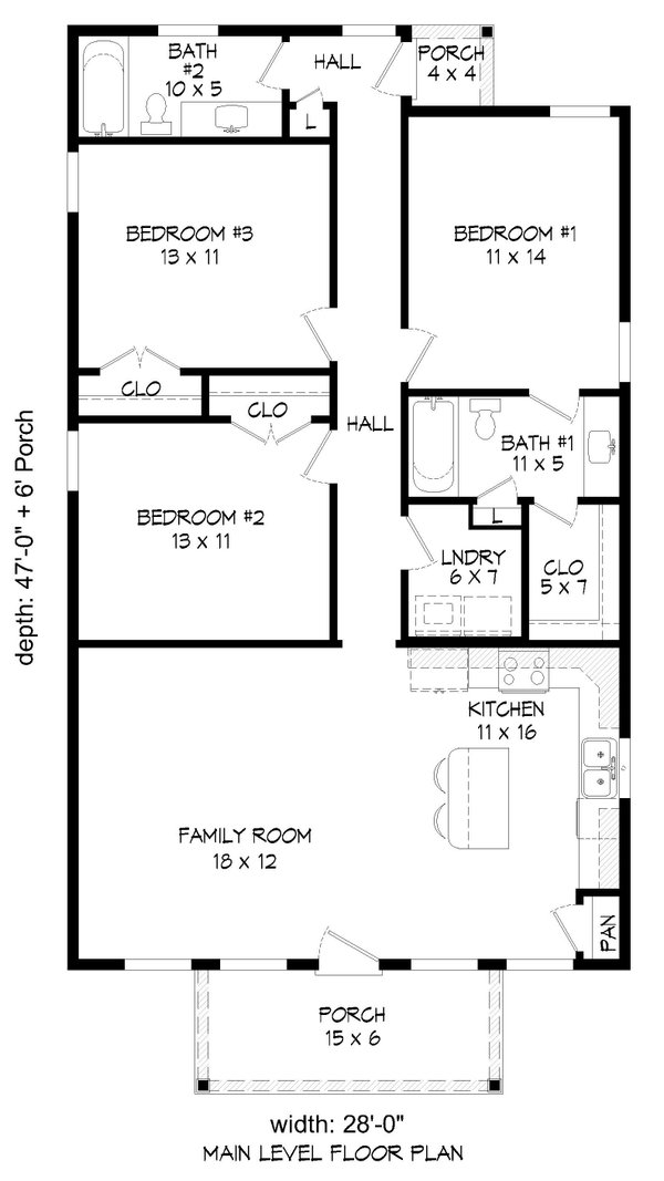 House Blueprint - Floor Plan - Main Floor for Country House Plan #932-1410 - 3 bed, 2 bath