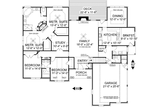 Floor Plan - Main Floor for European House Plan #56-184 - 3 bed, 2.5 bath