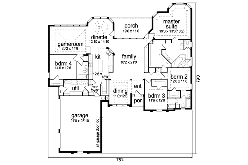 Architectural House Design - Floor Plan - Main Floor for Traditional House Plan #84-399 - 4 bed, 3 bath