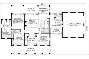 Colonial style, Southern design house plan, main level floorplan