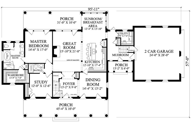 Architectural House Design - Colonial style, Southern design house plan, main level floorplan