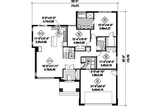 Floor Plan - Main Floor for Prairie House Plan #25-4460 - 3 bed, 2 bath