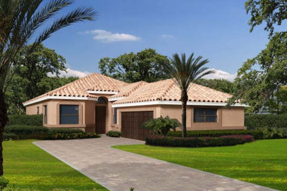 Exterior - Front Elevation for Mediterranean House Plan #420-257 - 3 bed, 2.5 bath