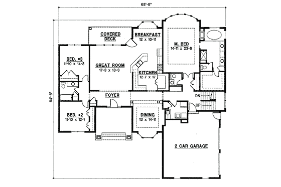 Floor Plan - Main Floor for Traditional House Plan #67-850 - 3 bed, 2 bath