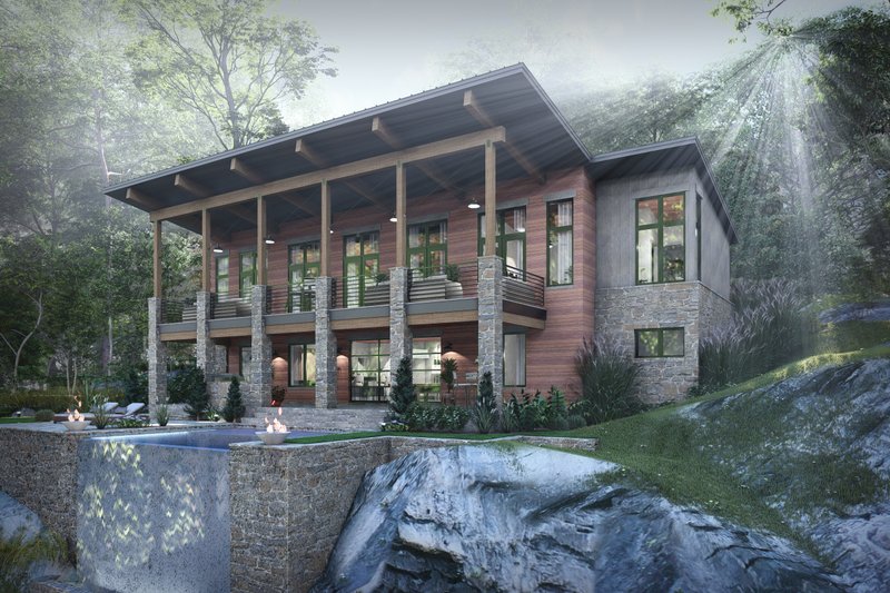 House Blueprint - Exterior - Front Elevation 2 for Contemporary House Plan #120-293 - 3 bed, 3 bath