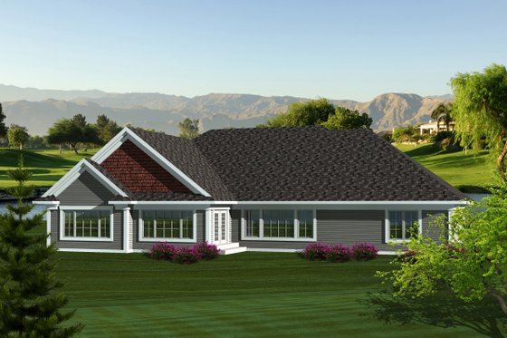 Exterior - Rear Elevation for Ranch House Plan #70-1123 - 4 bed, 2.5 bath