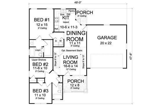 Floor Plan - Main Floor for Traditional House Plan #513-2072 - 3 bed, 2 bath