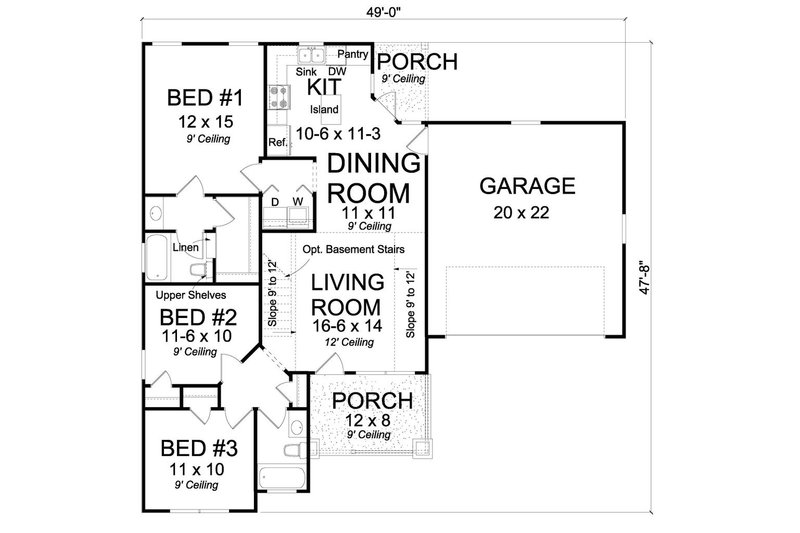 Architectural House Design - Floor Plan - Main Floor for Traditional House Plan #513-2072 - 3 bed, 2 bath