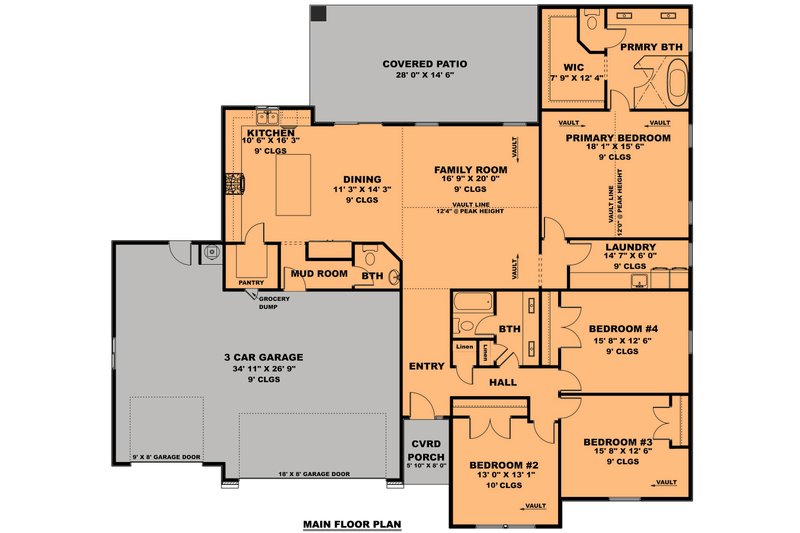 House Blueprint - Floor Plan - Main Floor for Contemporary House Plan #1111-10 - 4 bed, 2.5 bath