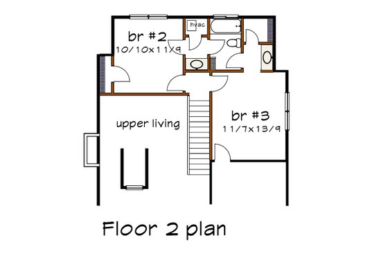 Floor Plan - Upper Floor for Bungalow House Plan #79-314 - 3 bed, 2.5 bath