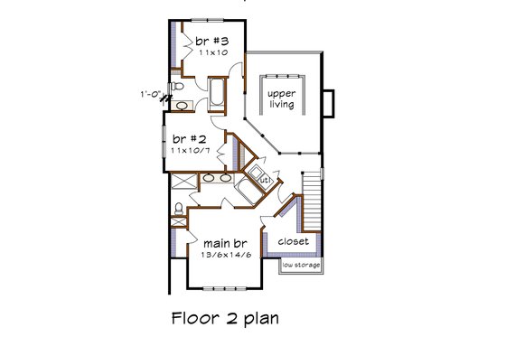 Floor Plan - Upper Floor for Bungalow House Plan #79-275 - 3 bed, 2.5 bath
