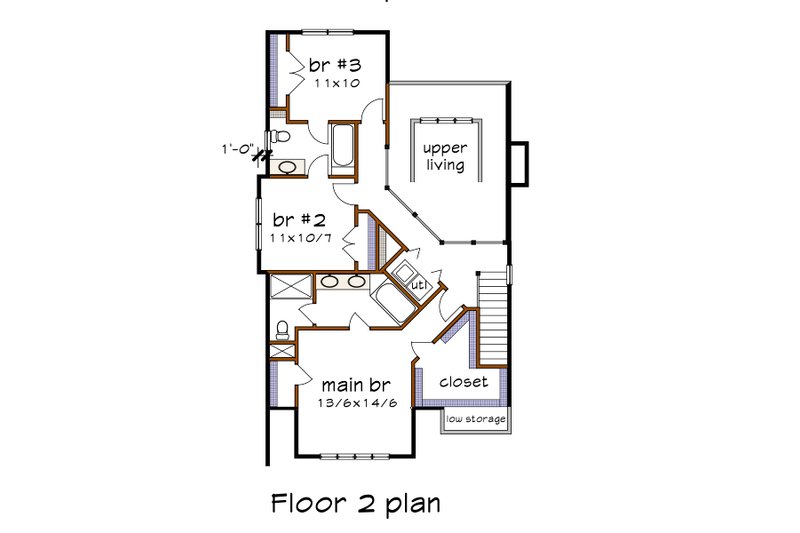 House Blueprint - Floor Plan - Upper Floor for Bungalow House Plan #79-275 - 3 bed, 2.5 bath