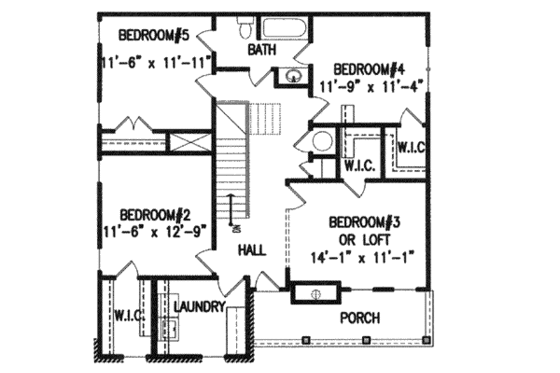 Floor Plan - Upper Floor for Southern House Plan #54-148 - 4 bed, 2.5 bath