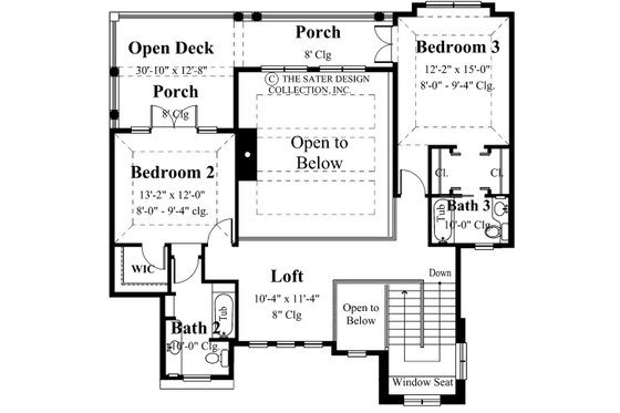 Floor Plan - Upper Floor for Mediterranean House Plan #930-16 - 3 bed, 3.5 bath