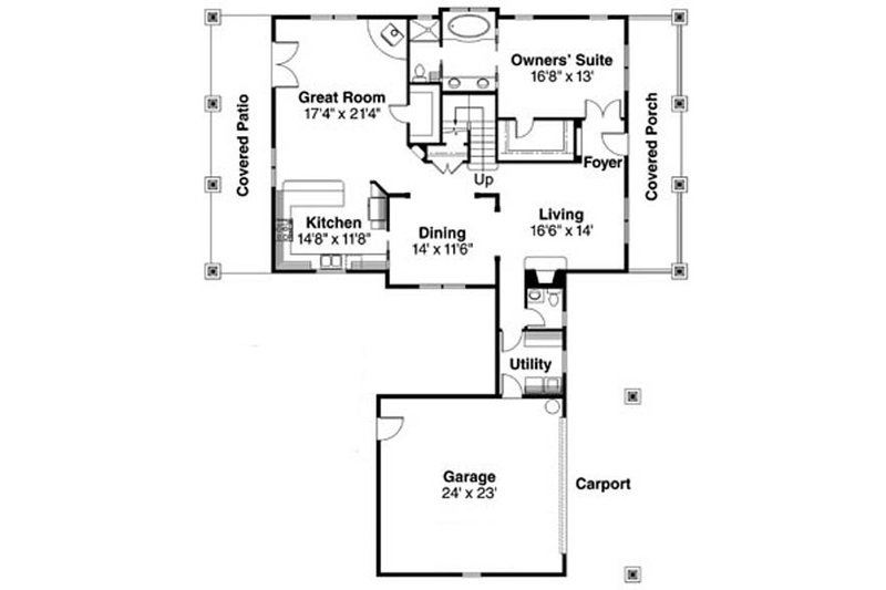 Home Plan - Floor Plan - Main Floor for Bungalow House Plan #124-736 - 3 bed, 2.5 bath