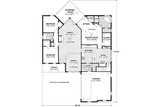 Floor Plan - Main Floor for Southern House Plan #56-580 - 3 bed, 2.5 bath