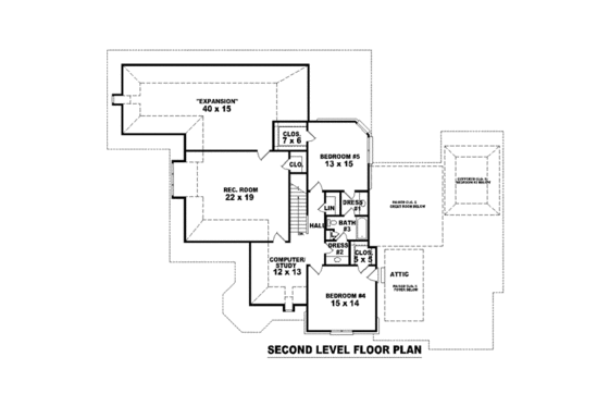 Floor Plan - Upper Floor for European House Plan #81-1636 - 5 bed, 3.5 bath
