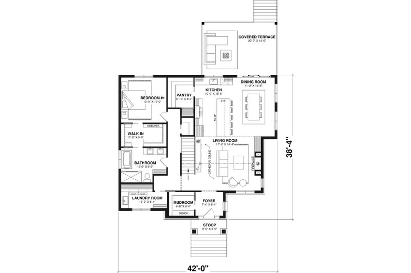 House Blueprint - Floor Plan - Main Floor for Modern House Plan #23-2890 - 1 bed, 1 bath
