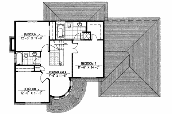 Floor Plan - Upper Floor for European House Plan #138-158 - 3 bed, 2.5 bath