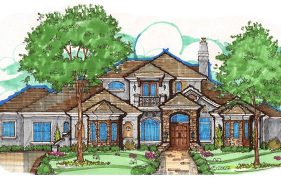 Exterior - Front Elevation for European House Plan #135-207 - 5 bed, 5 bath