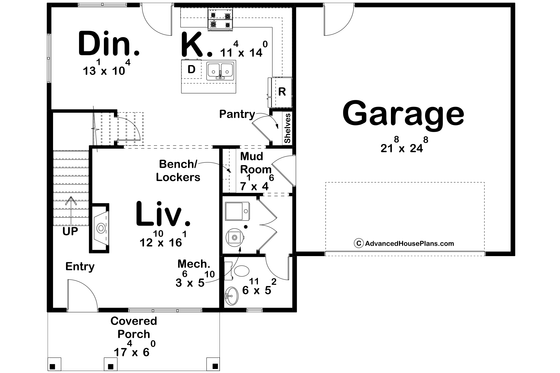 Floor Plan - Main Floor for Traditional House Plan #455-553 - 3 bed, 2.5 bath