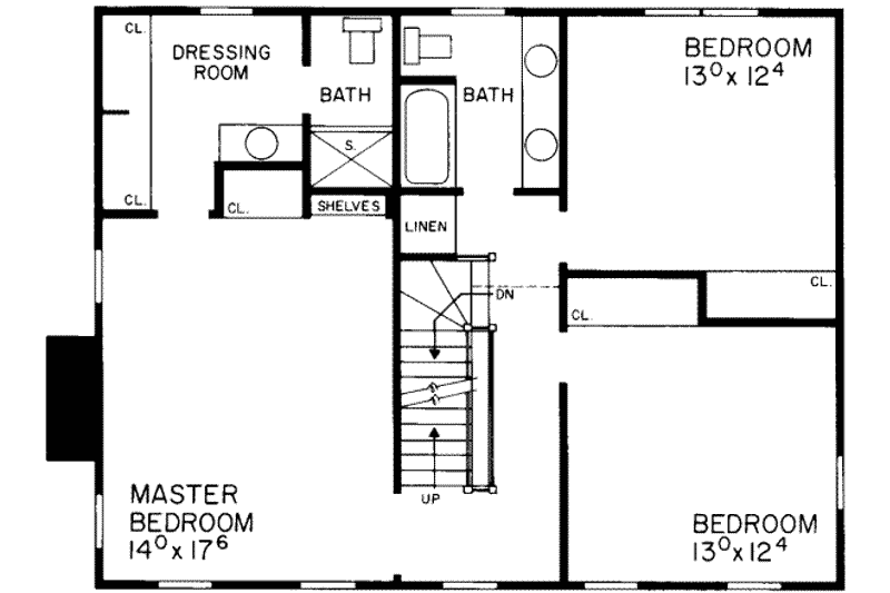 House Design - Floor Plan - Upper Floor for Colonial House Plan #72-356 - 3 bed, 2.5 bath