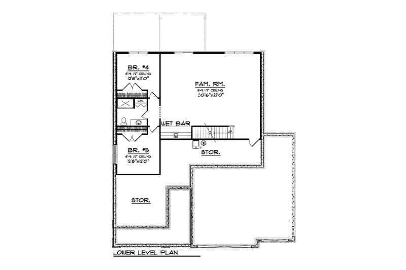 House Blueprint - Floor Plan - Lower Floor for Ranch House Plan #70-1552 - 5 bed, 3 bath