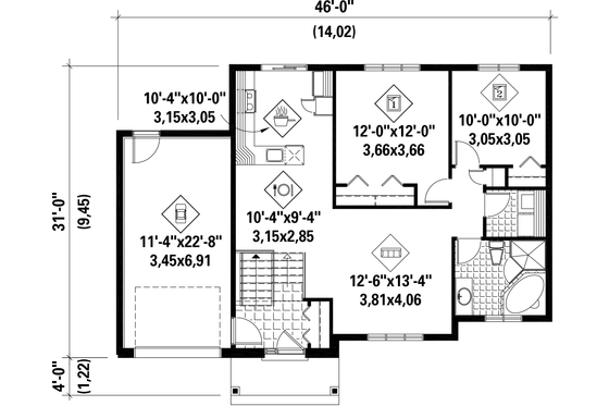 Floor Plan - Main Floor for Traditional House Plan #25-4544 - 2 bed, 1 bath