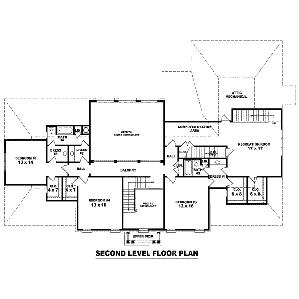 Colonial Floor Plan - Upper Floor Plan #81-1653