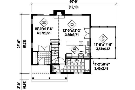 Floor Plan - Main Floor for Country House Plan #25-4619 - 2 bed, 2 bath
