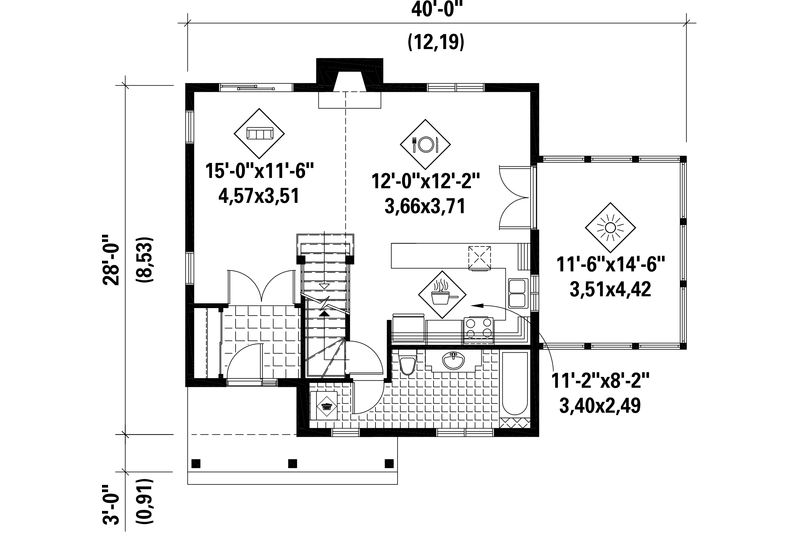 Dream House Plan - Floor Plan - Main Floor for Country House Plan #25-4619 - 2 bed, 2 bath
