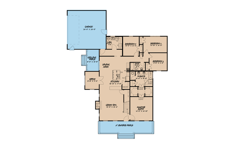 House Plan Design - Floor Plan - Main Floor for Farmhouse House Plan #923-100 - 4 bed, 2 bath