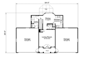 Floor Plan - Main Floor for Craftsman House Plan #57-395 - 1 bed, 1.5 bath