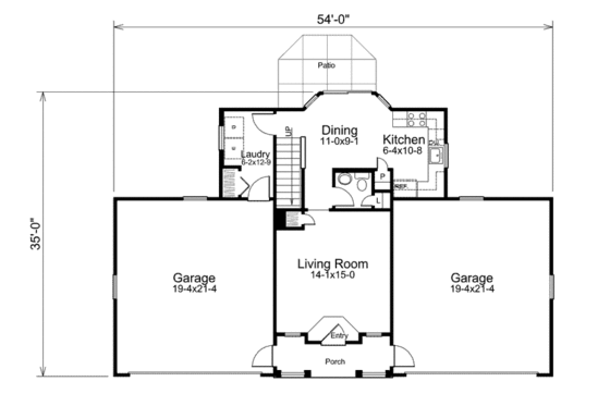 Floor Plan - Main Floor for Craftsman House Plan #57-395 - 1 bed, 1.5 bath