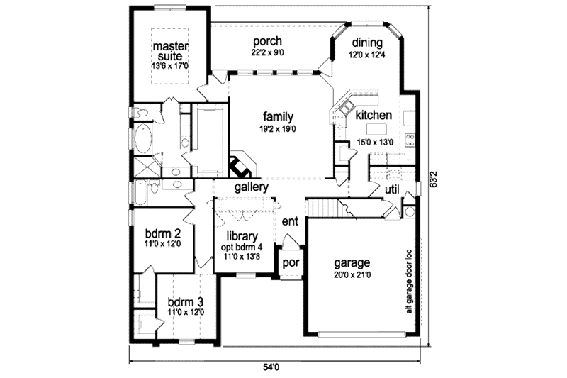 Home Plan - Floor Plan - Main Floor for Traditional House Plan #84-376 - 3 bed, 2.5 bath