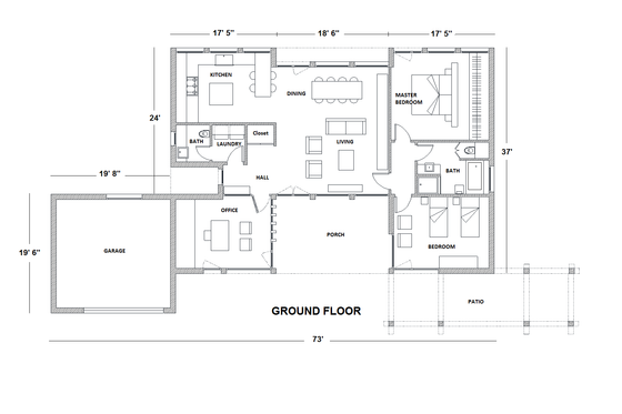 Floor Plan - Main Floor for Contemporary House Plan #542-2 - 2 bed, 2 bath