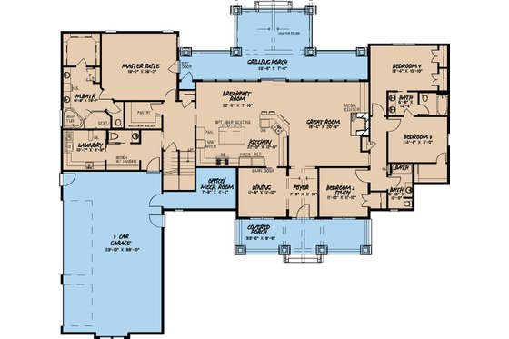 Floor Plan - Main Floor for Craftsman House Plan #923-15 - 4 bed, 3.5 bath