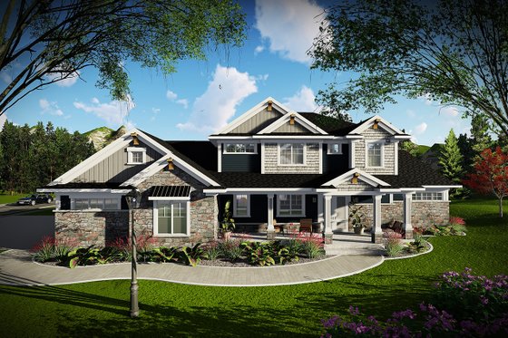 Exterior - Front Elevation 3 for Craftsman House Plan #70-1470 - 4 bed, 3.5 bath