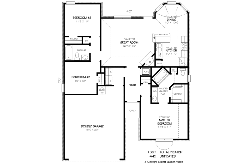 Traditional Style House Plan - 3 Beds 2 Baths 1307 Sq Ft Plan #424-159 