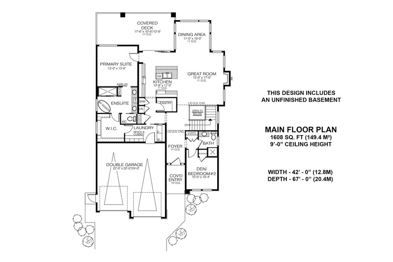 House Plan Design - Floor Plan - Main Floor for Prairie House Plan #1100-68 - 2 bed, 2 bath