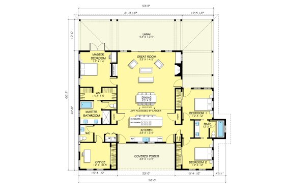Modern Farmhouse style plan, main level floor plan