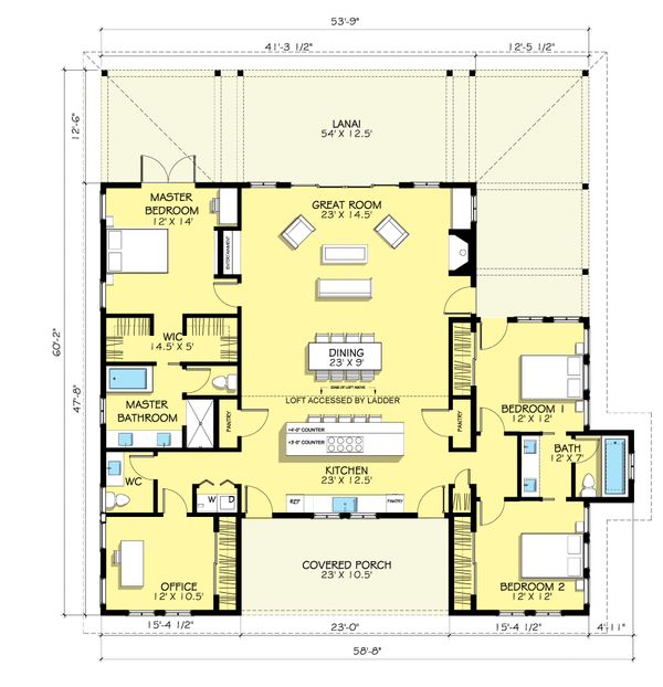 Modern Farmhouse style plan, main level floor plan