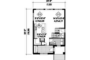 Floor Plan - Main Floor for Contemporary House Plan #25-4429 - 3 bed, 1 bath
