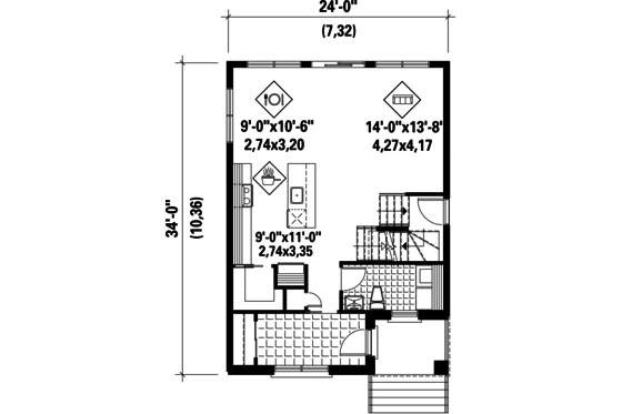 Floor Plan - Main Floor for Contemporary House Plan #25-4429 - 3 bed, 1 bath