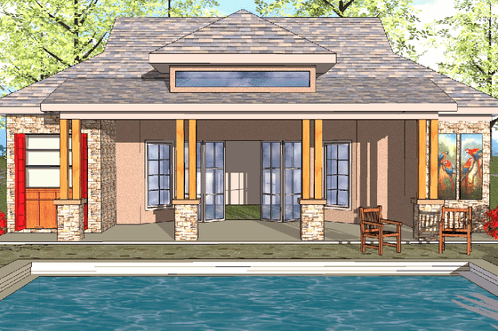 Exterior - Front Elevation for Craftsman House Plan #8-129 - 1 bed, 1 bath