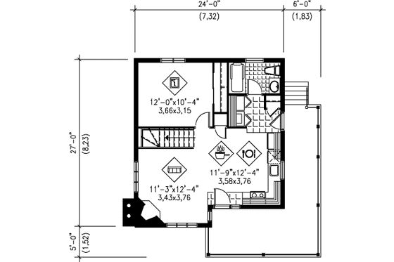 Floor Plan - Main Floor for Cottage House Plan #25-4190 - 1 bed, 1 bath