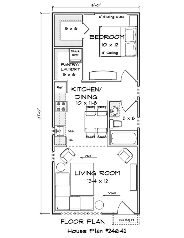 House Blueprint - Floor Plan - Main Floor for Cottage House Plan #513-2434 - 1 bed, 1 bath