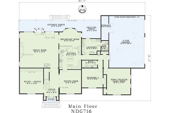 Floor Plan - Main Floor for European House Plan #17-2184 - 4 bed, 4.5 bath
